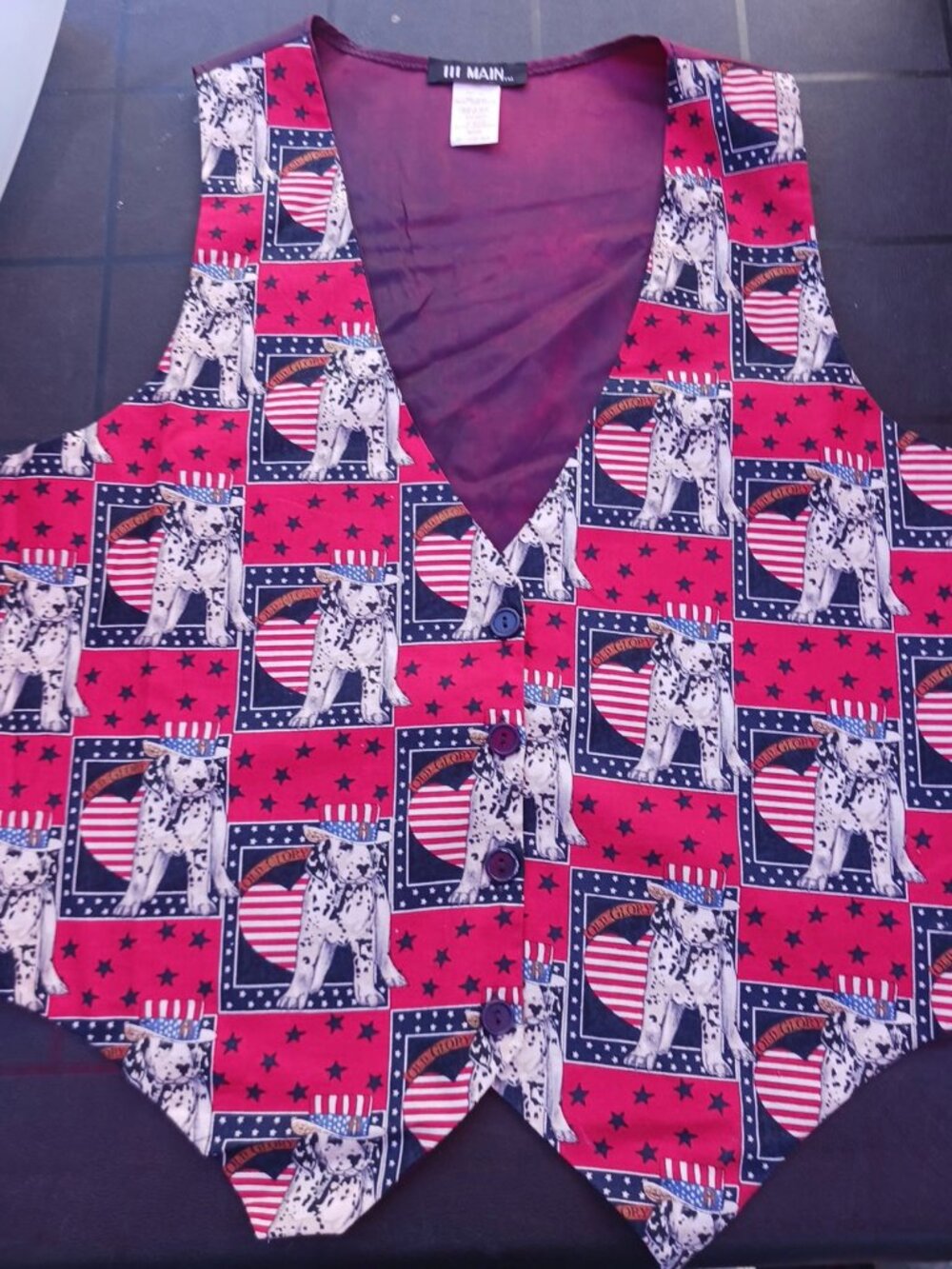Vintage 90s 111 Main Dalmatian Patriotic Vest Stars Stripes USA